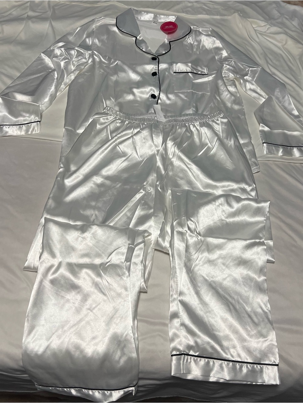 Women's White Satin Pajama Pants - Picture 2 of 8